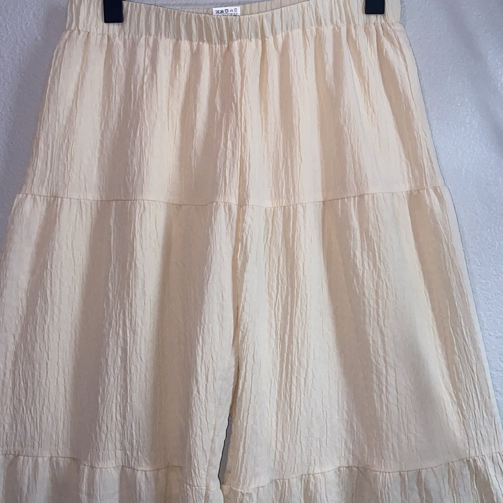 SHEIN Breezaya High Waist Flare‎ Leg Pants Cream Textured Pants, Size Large - Picture 4 of 13